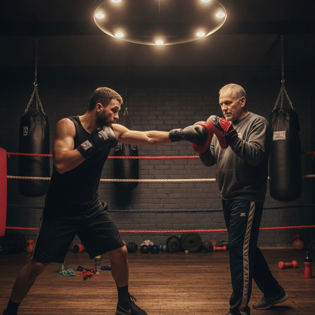 Boxer practicing jab drills with a coach at Andstill Boxing Gym in Sunrise FL