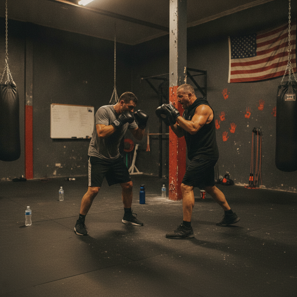 Adult beginner learning how to start boxing during a 1-on-1 pad work session at Andstill Boxing Gym in Sunrise, FL