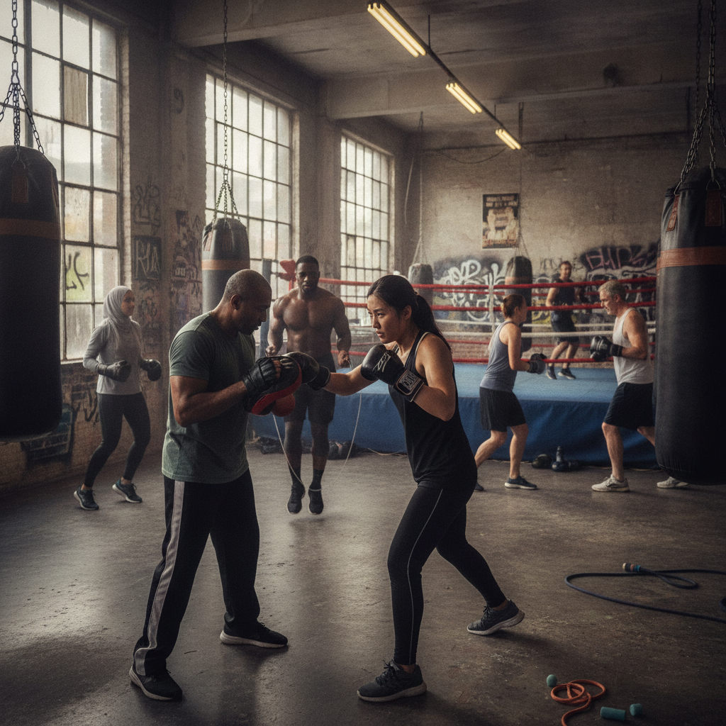 Coach working 1-on-1 with a student during boxing training for beginners in Sunrise FL